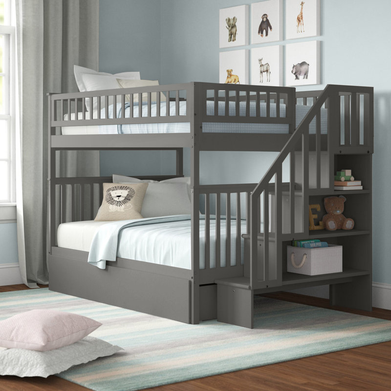 Three Posts™ Baby & Kids Shyann Heavy Duty Wood Staircase Bunk Bed with